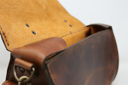 The Compass Bag- Dark Brown & Crazy Lace Agate -Handmade Leather Satchel