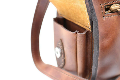 The Compass Bag- Dark Brown & Crazy Lace Agate -Handmade Leather Satchel
