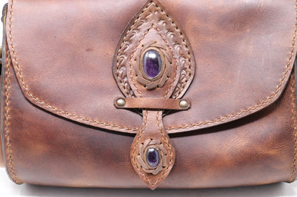 The Compass Bag- Veg Tan & Malachite -Handmade Leather Satchel