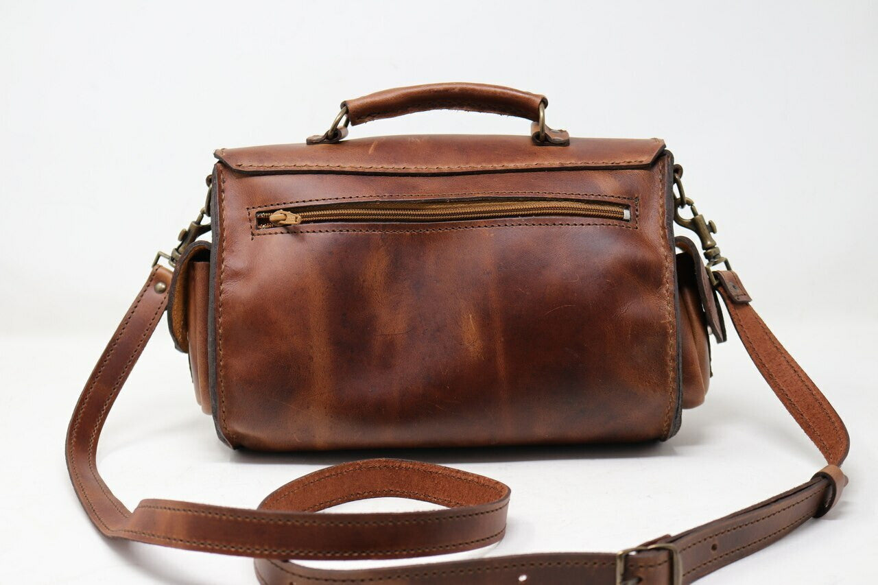 The Compass Bag- Veg Tan & Malachite -Handmade Leather Satchel