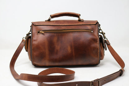 The Compass Bag- Veg Tan & Malachite -Handmade Leather Satchel