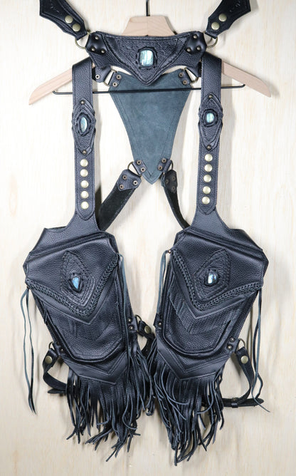 Women's El Viajero Holster | Black Leather | Labradorite | With Fringe