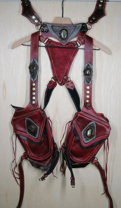 Men's El Viajero Holster | Red Leather | Labradorite | With Fringe