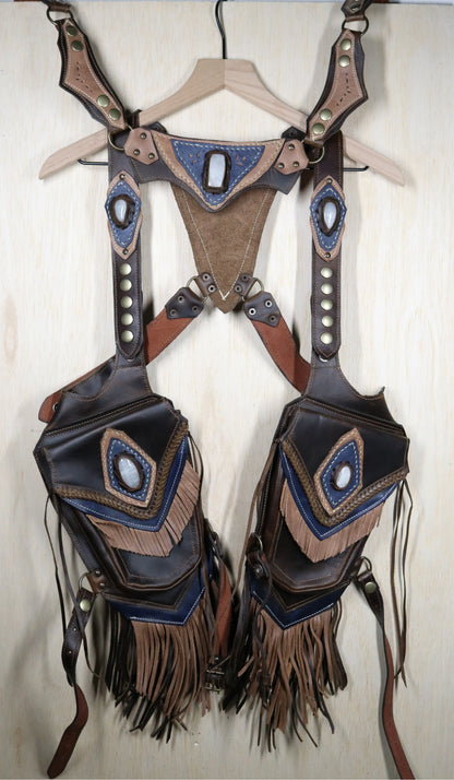 Men's El Viajero Holster | Brown Leather | Moonstone | With Fringe