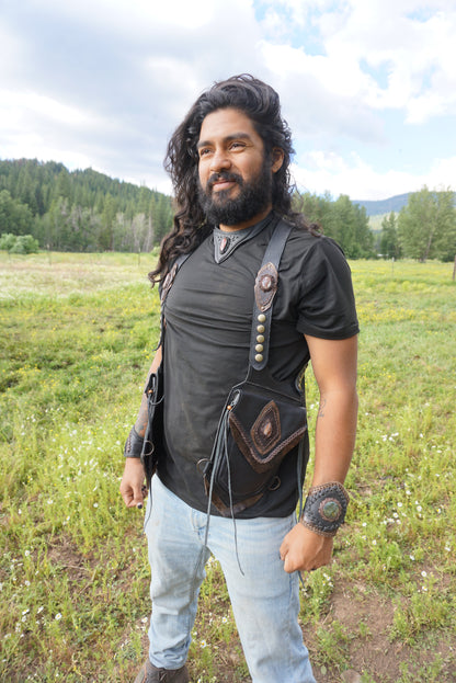 Men's El Viajero Holster | Yellow Leather | Labradorite | With Fringe