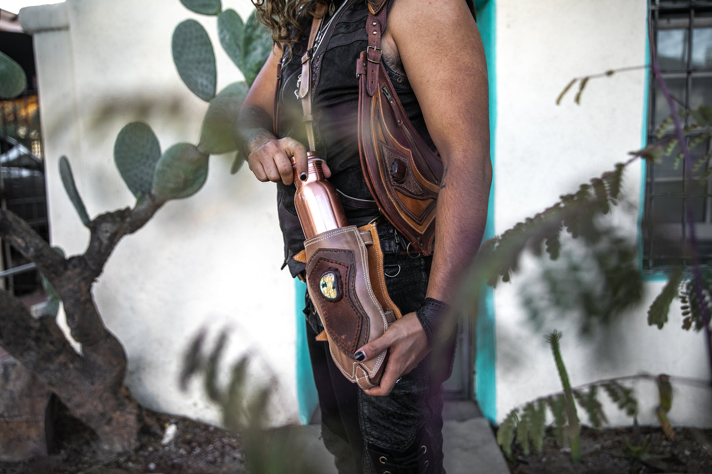 Water Bottle Holster | Brown Leather | Labradorite