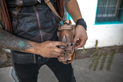 Water Bottle Holster | Gray Leather | Amethyst