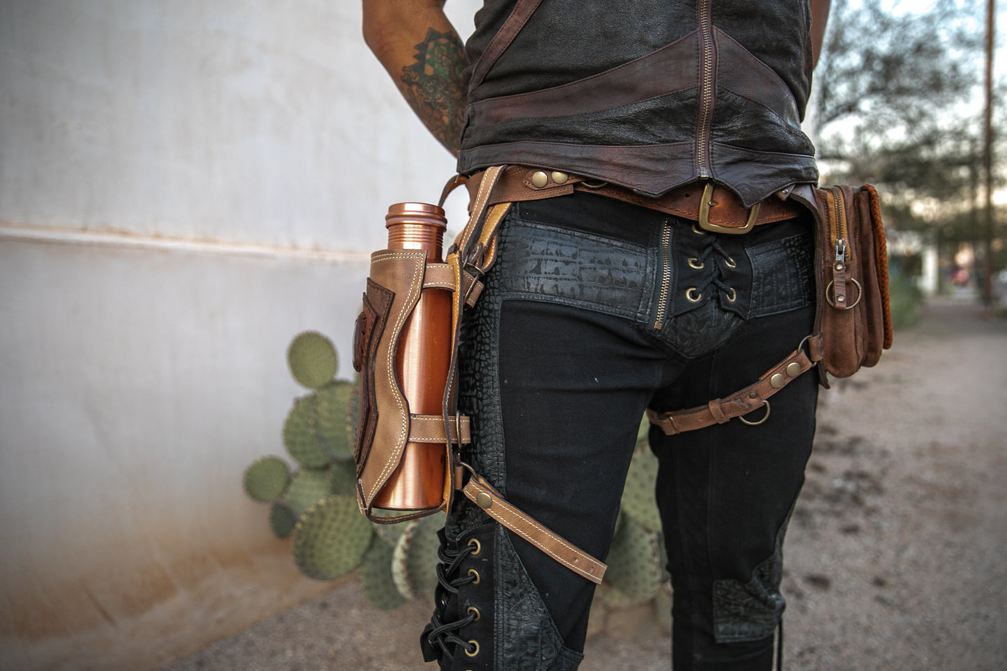 Water Bottle Holster | Brown Leather | Labradorite