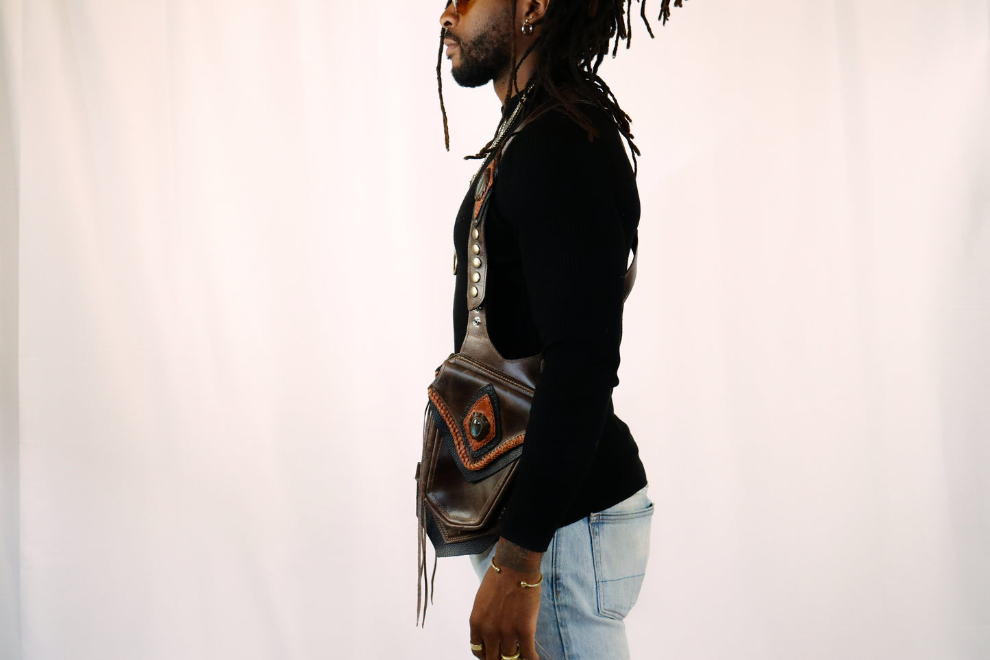 Men's El Viajero Holster | Brown Leather | Moonstone | With Fringe
