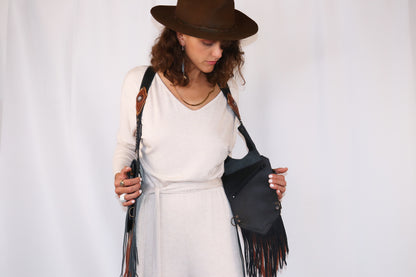 Women's El Viajero Holster | Blue Leather | Labradorite | With Fringe